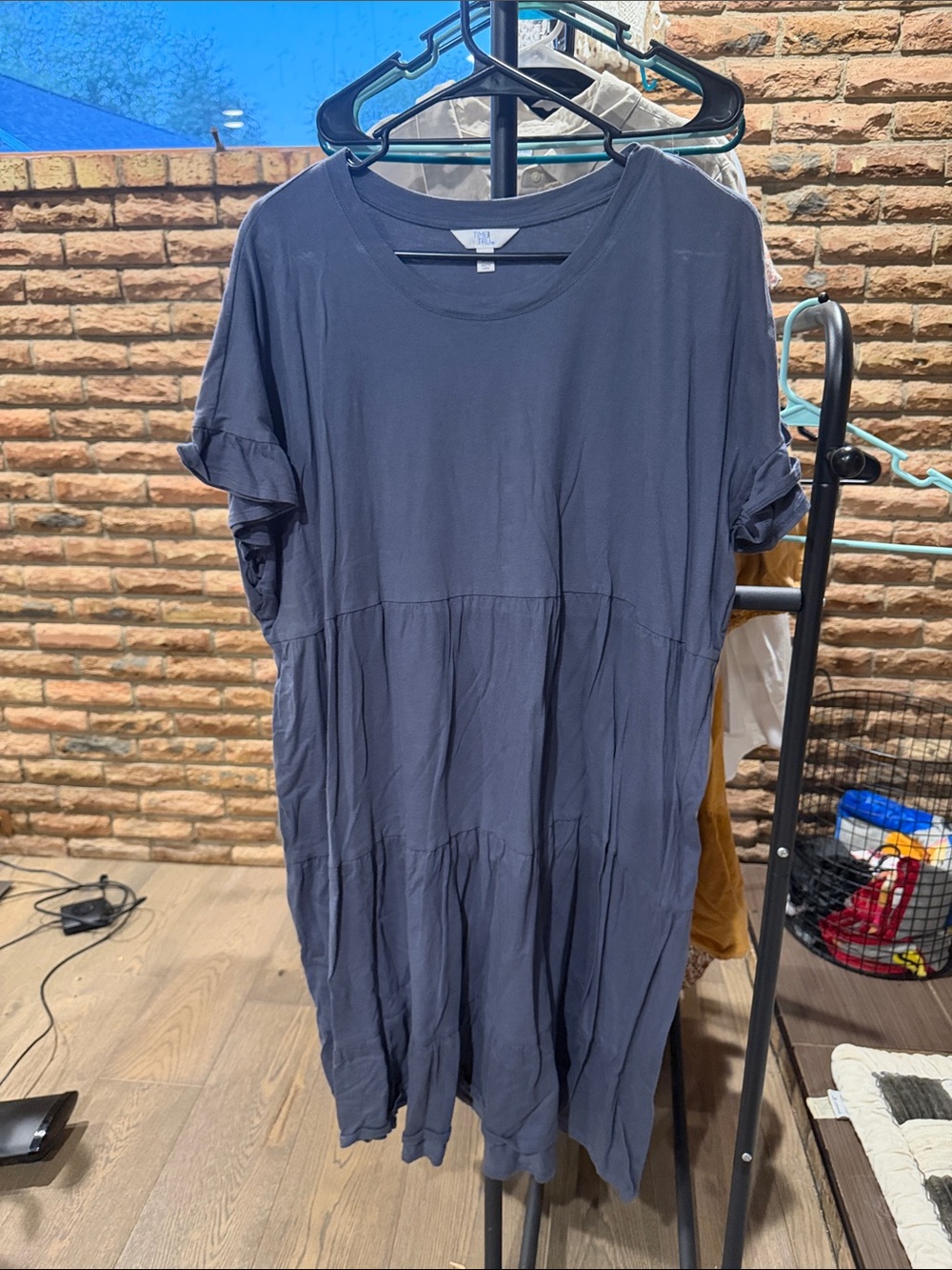 Time and Tru Charcoal Relaxed Tiered Midi Dress